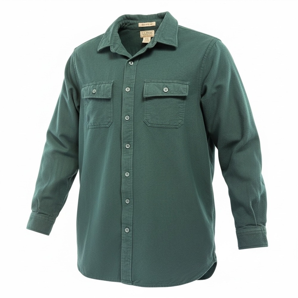 LL Bean Mens XL Tall Hunter Green Chamois‎ Cloth Flannel Shirt (L34)